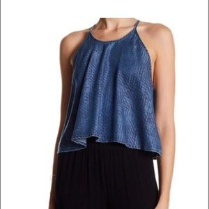 Tart printed tank top Small denim chambray blue